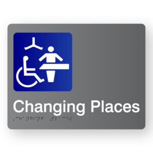 Changing Places Braille Sign in Grey Acrylic