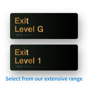 Exit Level Braille Signs Black with Brass Raised Text