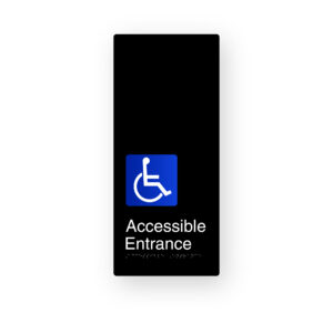 Accessible Entrance Black Aluminium Braille Sign