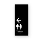 Airlock Toilets Left Arrow - Male & Female. Black Aluminium Braille Sign
