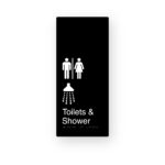 Airlock Toilets & Shower. Black Aluminium Braille Sign