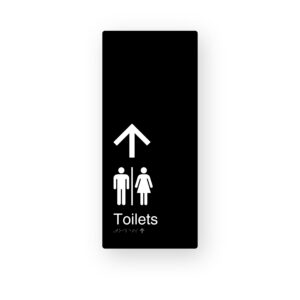 Airlock Toilets Up Arrow - Male & Female Black Aluminium Braille Sign