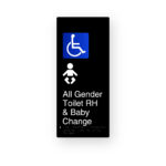 All Gender Accessible Toilet RH Baby Change Black Aluminium Braille Sign