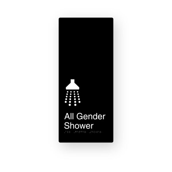 All Gender Shower Black Aluminium Braille Sign