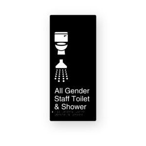 All Gender Staff Toilet & Shower Black Aluminium Braille Sign