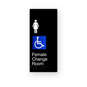 Female Accessible Change Room Black Aluminium Braille Sign