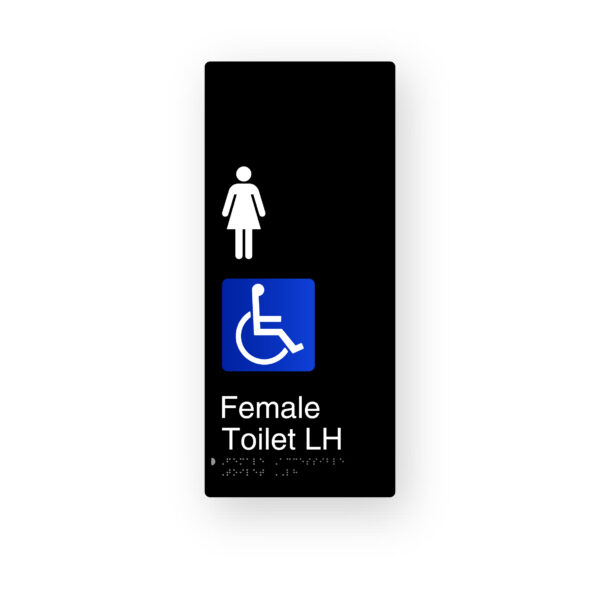 Female Accessible Toilet LH Black Aluminium Braille Sign
