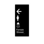 Female Shower Room Left Arrow Black Aluminium Braille Sign