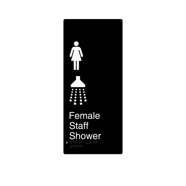 Female Staff Shower Black Aluminium Braille Sign