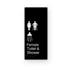 Female Toilet, Ambulant Toilet & Shower Black Aluminium Braille Sign