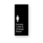 Female Toilet Change Room Black Aluminium Braille Sign