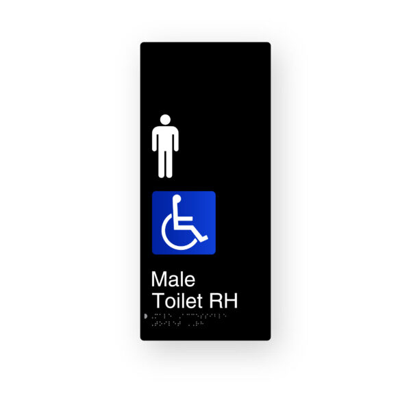 Male Accessible Toilet RH Black Aluminium Braille Sign