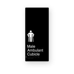 Male Ambulant Cubicle Black Aluminium Braille Sign