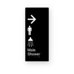 Male Shower Right Arrow Black Aluminium Braille Sign