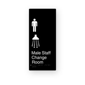 Male Staff Change Room with Shower Black Aluminium Braille Sign