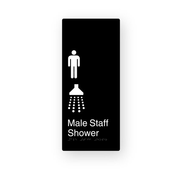 Male Staff Shower Black Aluminium Braille Sign