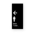 Male Toilet Left Arrow Black Aluminium Braille Sign