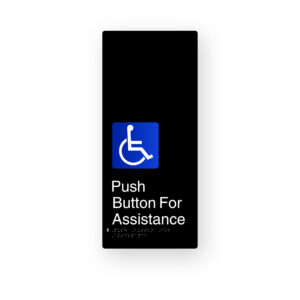 Push Button for Assistance Black Aluminium Braille Sign