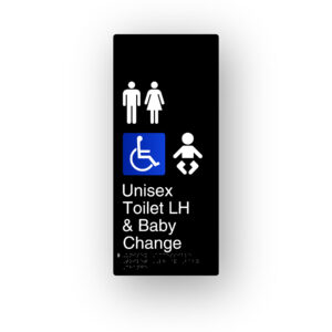 Unisex Accessible Toilet LH Baby Change Black Aluminium Braille Sign