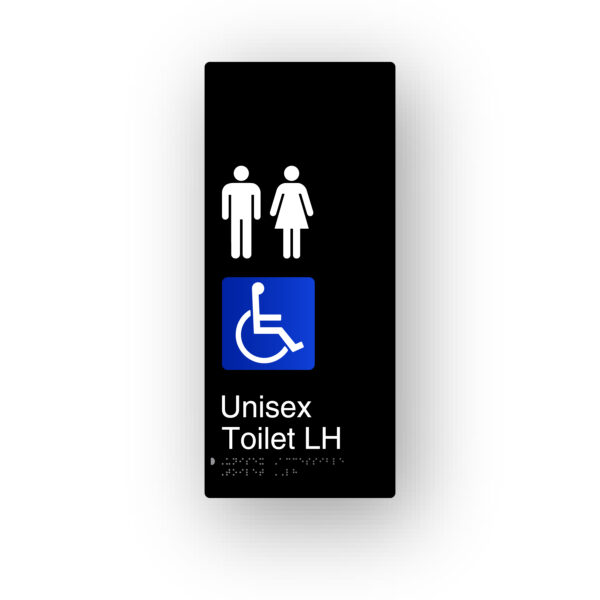 Unisex Accessible Toilet LH Black Aluminium Braille Sign