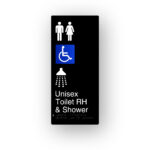 Unisex Accessible Toilet Shower RH Black Aluminium Braille Sign