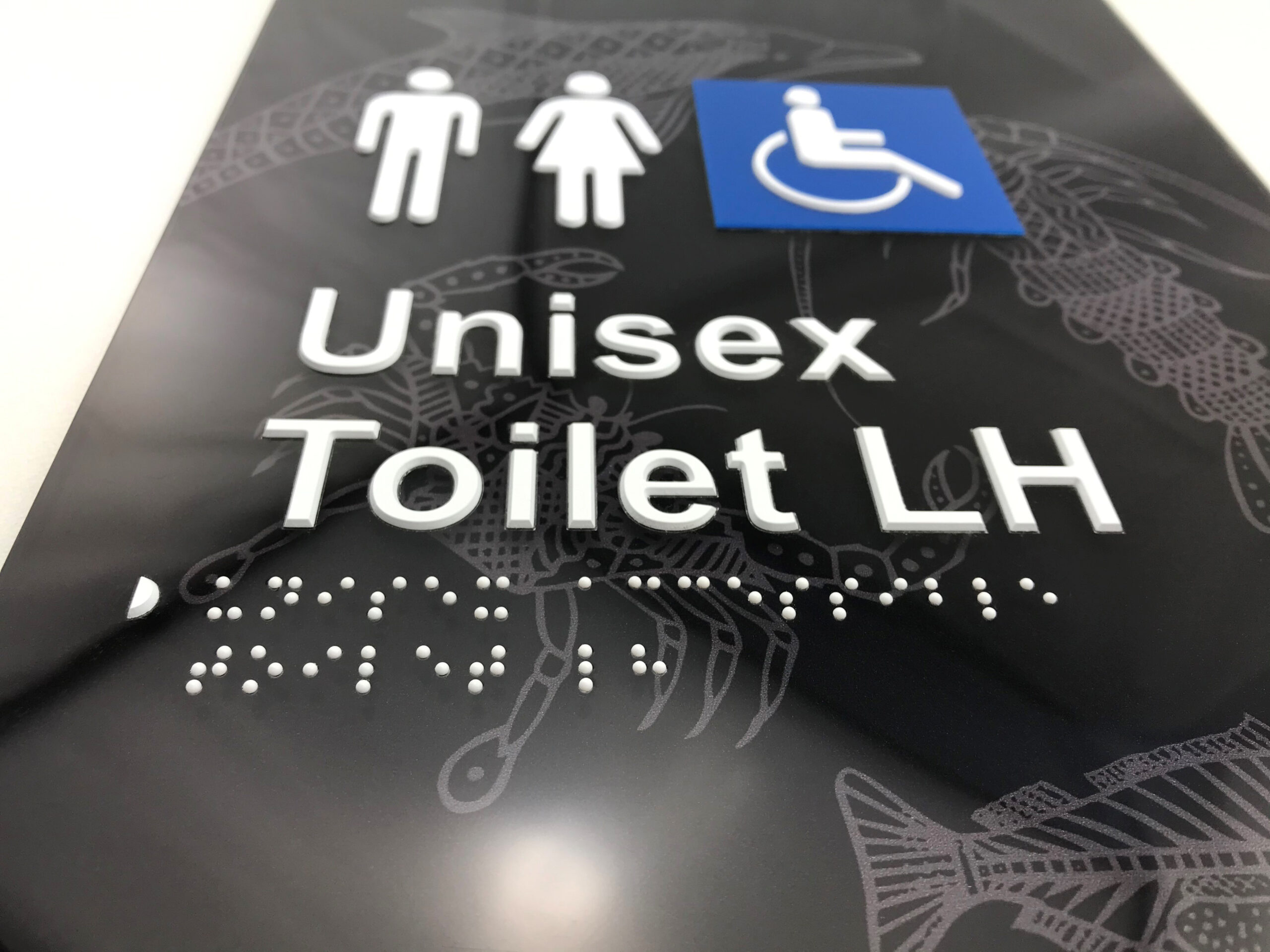 Black Acrylic braille Sign with embedded background image