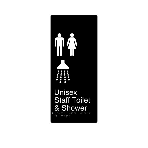 Unisex Staff Toilet & Shower Black Aluminium Braille Sign