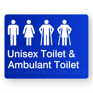 Unisex Toilet & Ambulant Toilet Braille Sign in Blue Acrylic