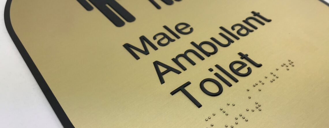 Male Ambulant Toilet Satin Brass Braille Sign
