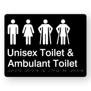 Unisex Toilet & Ambulant Toilet Braille Sign in Black Acrylic