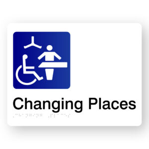 Changing Places Braille Sign in White Acrylic