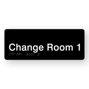 Change Room 1 Braille Sign in Black Acrylic