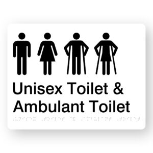 Unisex Toilet & Ambulant Toilet Braille Sign in White Acrylic - Image 1