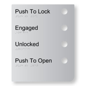 Automatic Door Signage - Push To Lock Braille Sign in Anodised Aluminium