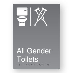 Airlock - All Gender Toilets Braille Sign in Portrait Grey Aluminium