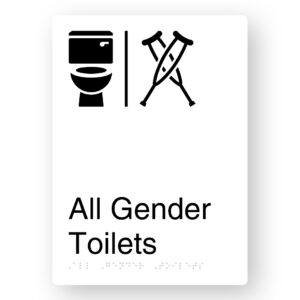 Airlock - All Gender Toilets Braille Sign in Portrait White Aluminium