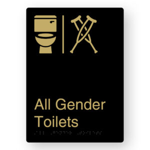 Airlock - All Gender Toilets Braille Sign in Portrait Black & Satin Brass Finish