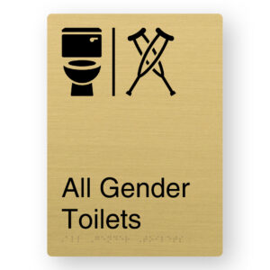 Airlock - All Gender Toilets Braille Sign in Portrait Satin Brass Finish