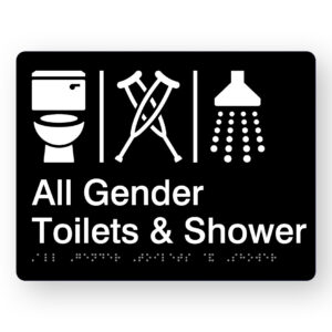 Airlock - All Gender Toilets & Shower Braille Sign in Black Acrylic