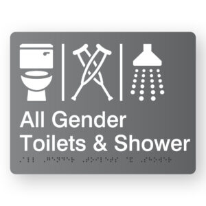 Airlock - All Gender Toilets & Shower Braille Sign in Grey Acrylic
