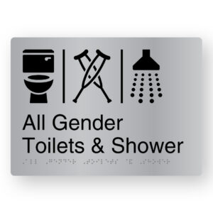 Airlock - All Gender Toilets & Shower Braille Sign in Stainless Steel