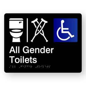Airlock - All Gender Toilets Braille Sign in Black Acrylic