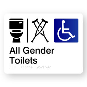 Airlock - All Gender Toilets Braille Sign in White Acrylic