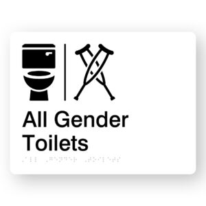 Airlock - All Gender Toilets Braille Sign in White Acrylic