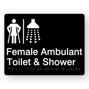 Airlock - Female Ambulant Toilet & Shower Braille Sign in Black Acrylic