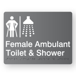 Airlock - Female Ambulant Toilet & Shower Braille Sign in Grey Acrylic