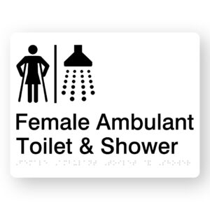 Airlock - Female Ambulant Toilet & Shower Braille Sign in White Acrylic
