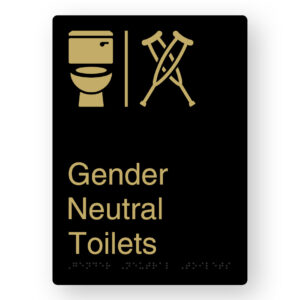 Airlock - Gender Neutral ToiletsBraille Sign in Portrait Black & Satin Brass Finish