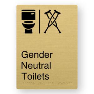 Airlock - Gender Neutral Toilets Braille Sign in Portrait Satin Brass Finish