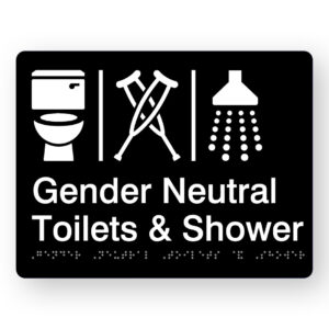 Airlock - Gender Neutral Toilets & Shower Braille Sign in Black Acrylic